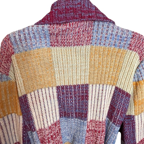 Vintage 70s Man Fare Men’s Patchwork Acrylic Cardigan Sweater Size Large - Picture 4 of 10